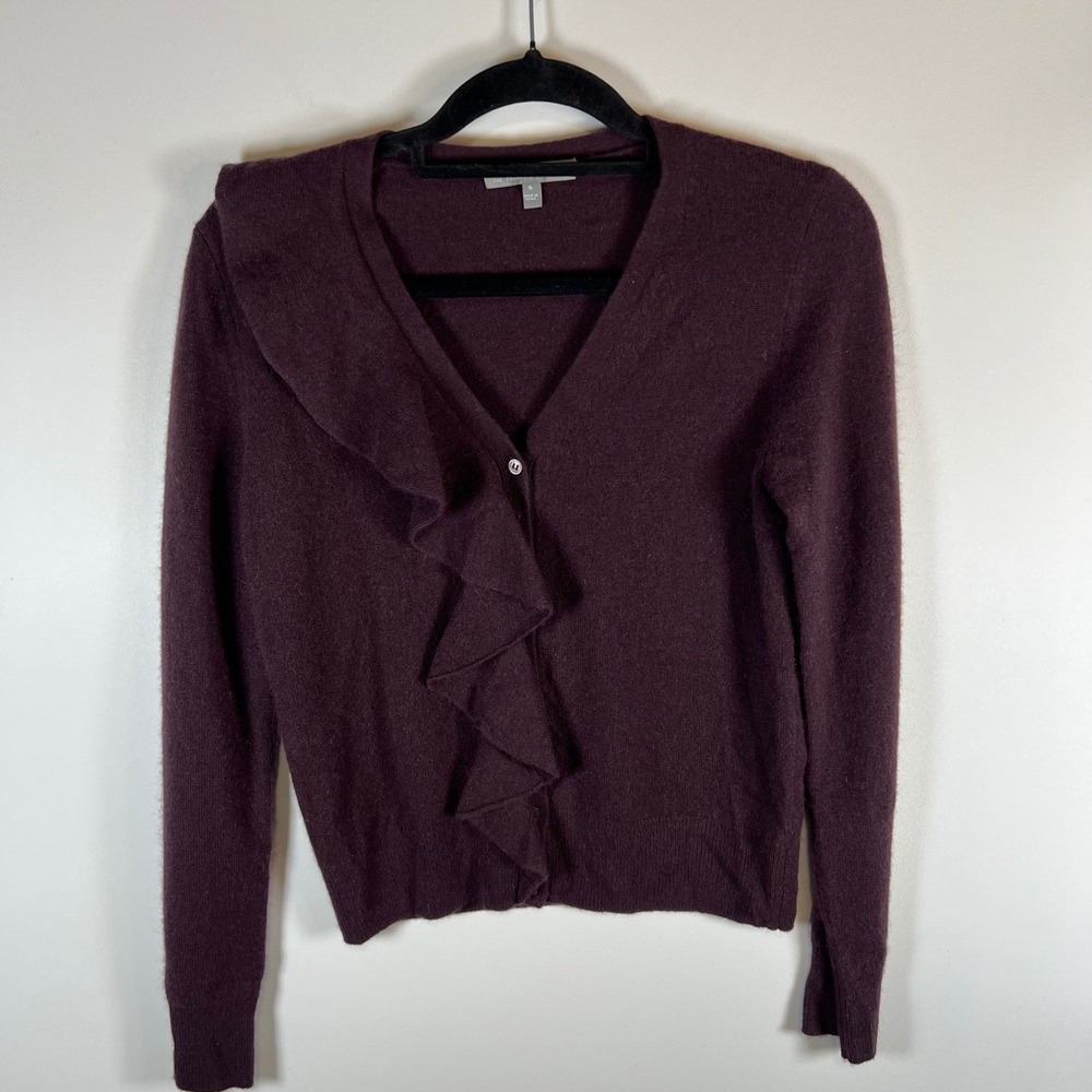 Neiman Marcus The Cashmere Collection Burgundy Ruffle Cardigan Sweater Women's S